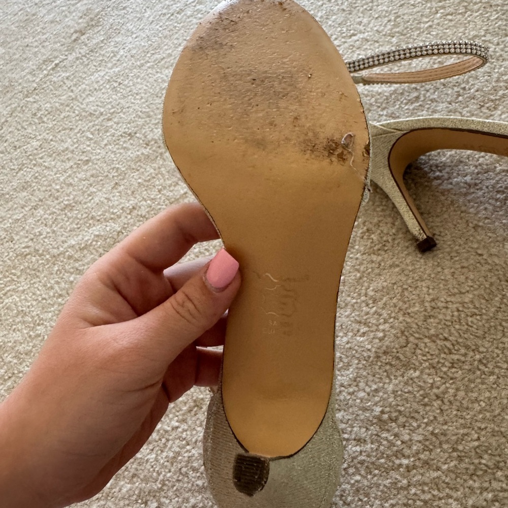 Nina Gold Rhinestone Ankle-Strap Stiletto Sandals - Picture 5 of 6